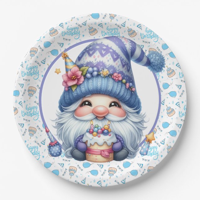 Birthday Gnome  Paper Plate (Front)