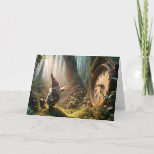 Birthday Gnome With Old Clock Card