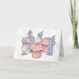 Birthday, Gnomes and Cupcakes, Pink Icing, Kids Card