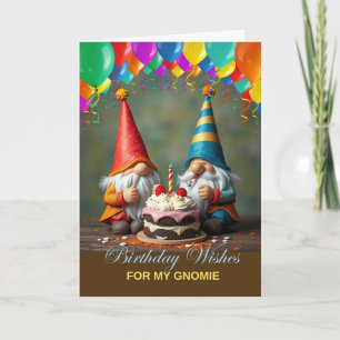 Birthday Gnomes with Balloons and Cake Card