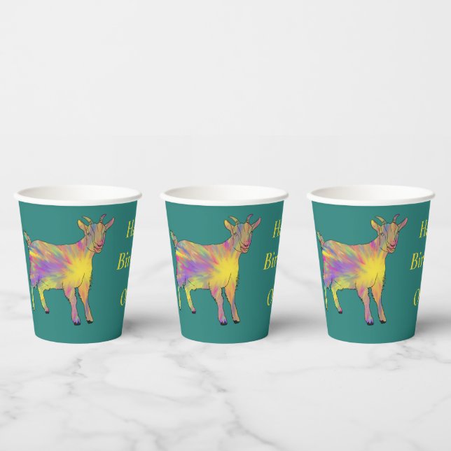 Birthday Goat Colourful Funky Jazzy Animal Name Paper Cups (Multi)