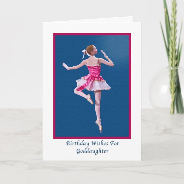 Birthday, Goddaughter, Ballerina on Blue Card (Front)