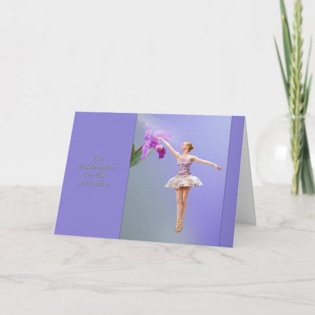 Birthday, Goddaughter, Ballerina, Orchid Card (Front)