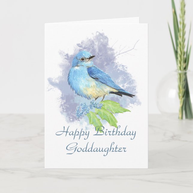 Birthday Goddaughter Eastern Mountain Bluebird Holiday Card (Front)