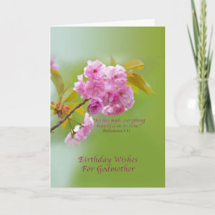 Birthday, Godmother, Cherry Blossoms, Religious Card