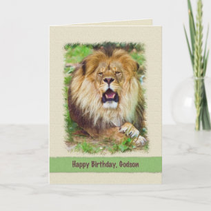 Birthday, Godson, Lion Card