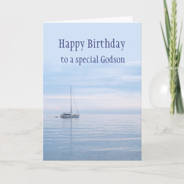 Birthday Godson Smooth Sailing Sailboat Lake Thank You Card (Front)