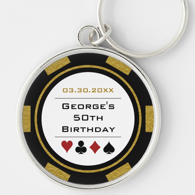 Birthday Gold Black Poker Chip Las Vegas Casino Key Ring (Front)
