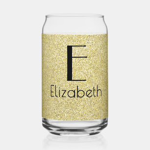 Birthday Gold & Black Retro, Name and Initial Can Glass