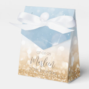 Birthday gold champagne light blue sparkling gold favour box