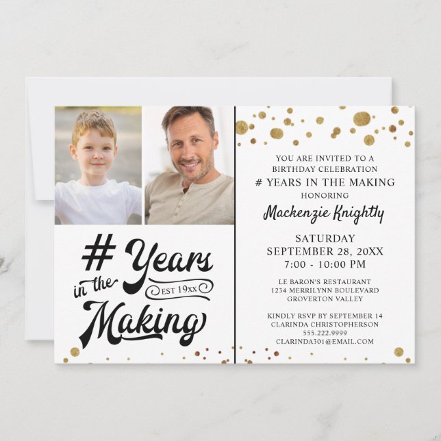 Birthday Gold Confetti # YEARS IN THE MAKING Photo Invitation (Front)