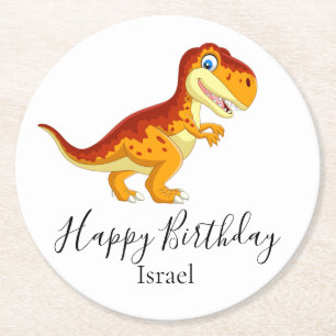birthday gold dinosaur round paper coaster