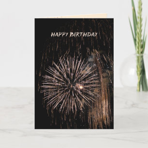 Birthday gold fireworks on black sky card