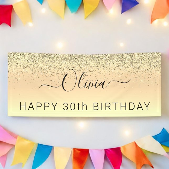 Birthday Gold Glitter Girly Modern Banner (Creator Uploaded)