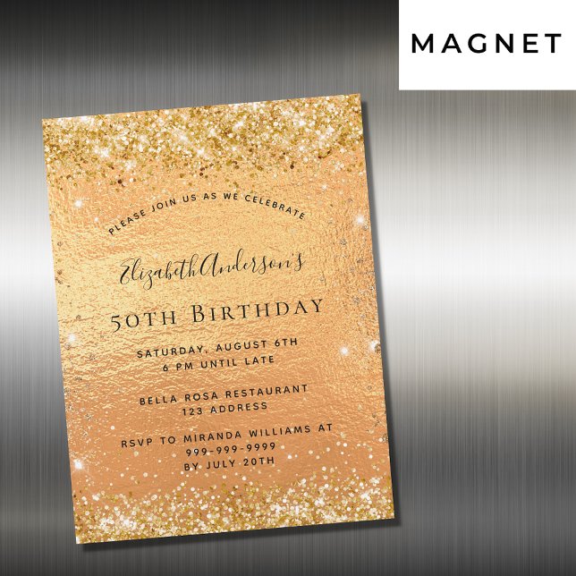 Birthday gold glitter luxury magnetic invitation (Creator Uploaded)
