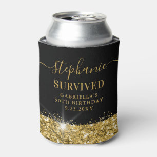 Birthday Gold Glitter Personalized Funny Favor Can Cooler
