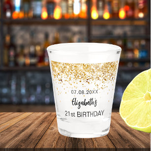 Birthday gold glitter sparkles name shot glass
