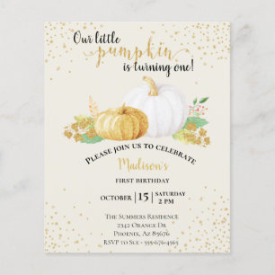 Birthday  Gold Glitter White Pumpkin Autumn Budget