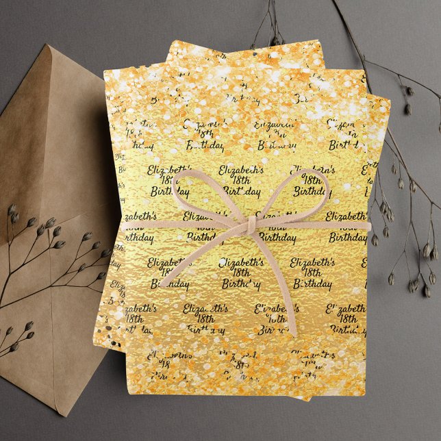 Birthday gold golden glitter name wrapping paper sheet (Creator Uploaded)