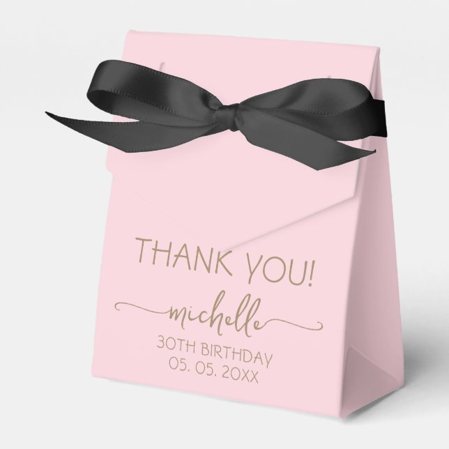 Birthday Gold Monogram Name Script Blush Thank You Favour Box (Front Side)