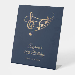 Birthday Gold Music Notes Elegant Pedestal Sign