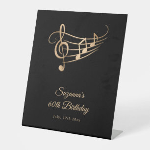 Birthday Gold Music Notes Elegant Pedestal Sign