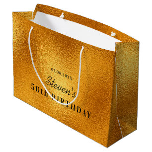 Birthday gold name modern minimalist large gift bag