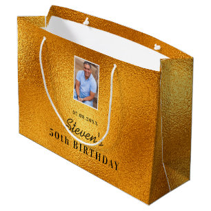 Birthday gold name photo guy large gift bag