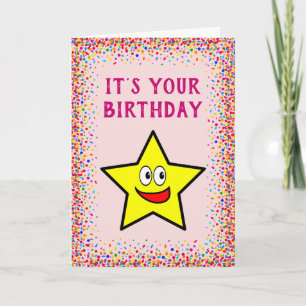 Birthday Gold Star Pink Colourful Confetti Card