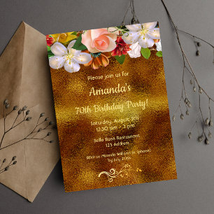 Birthday gold white florals elegant invitation