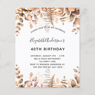 Birthday golden eucalyptus budget invitation flyer