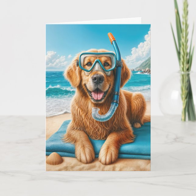 Birthday Golden Retrieve With Snorkelling Gear Card (Front)
