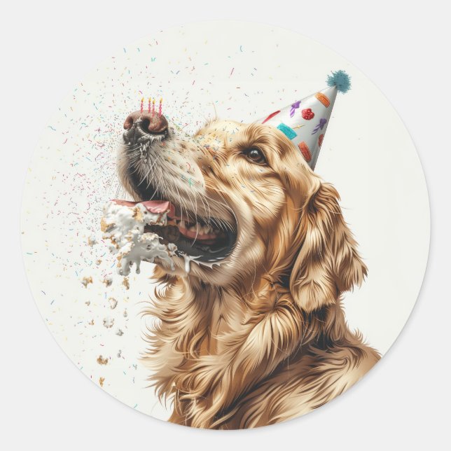 Birthday Golden Retriever Dog Classic Round Sticker (Front)