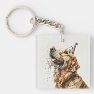 Birthday Golden Retriever Dog Key Ring