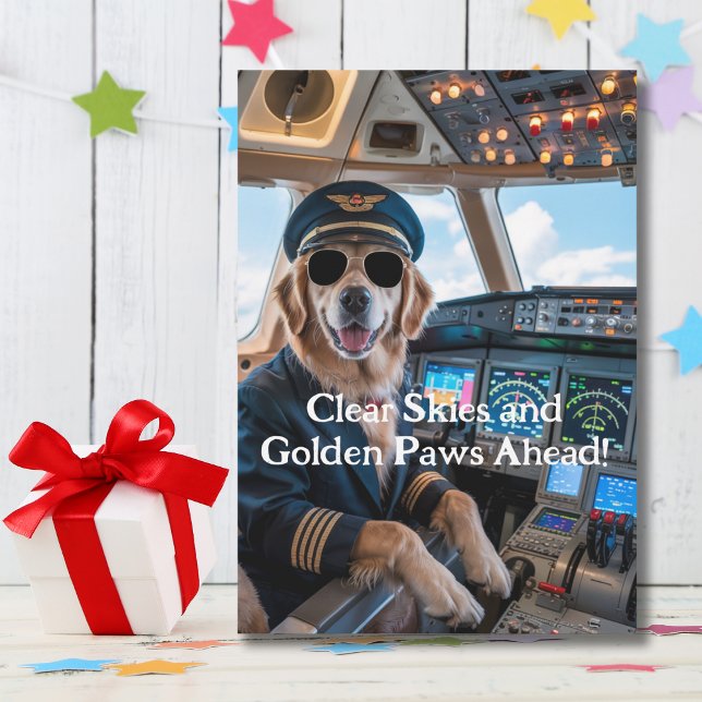 Birthday Golden Retriever Dog Pilot Funny  Card (Creator Uploaded)