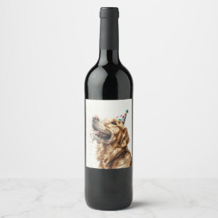 Birthday Golden Retriever Dog Wine Label