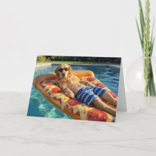 Birthday Golden Retriever Floating in Pool Card