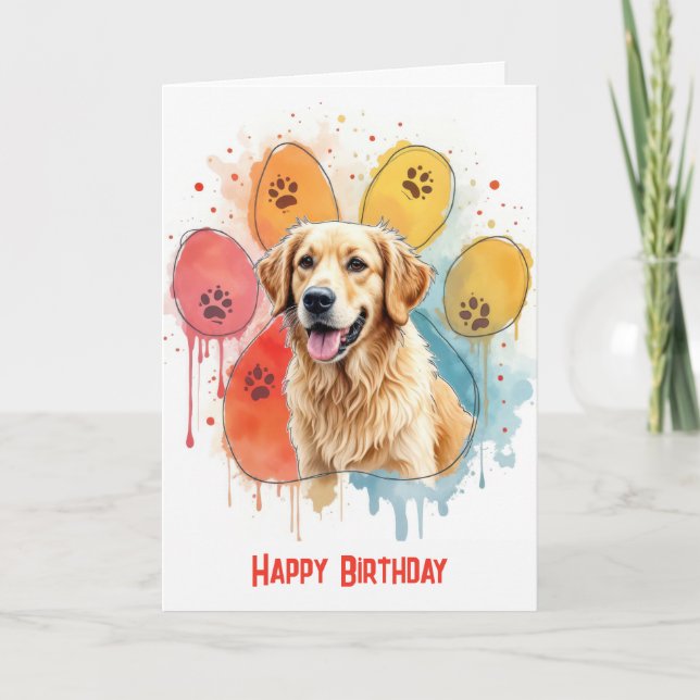 Birthday Golden Retriever In a Pawprint Design Card (Front)