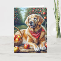 Birthday Golden Retriever in Apple Orchard