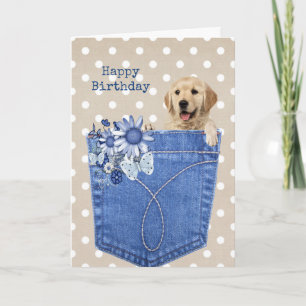 Birthday Golden Retriever In Jean Pocket Card
