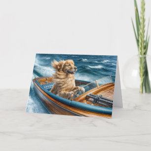 Birthday Golden Retriever In Old Wooden Boat Card
