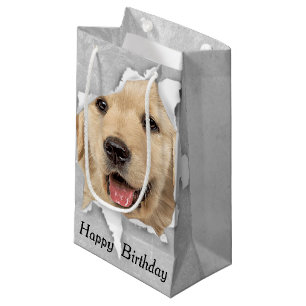 Birthday Golden Retriever In Paper Hole  Small Gift Bag