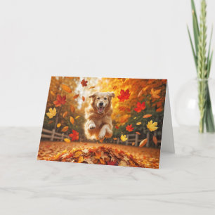 Birthday Golden Retriever Jumping In Leaves Card