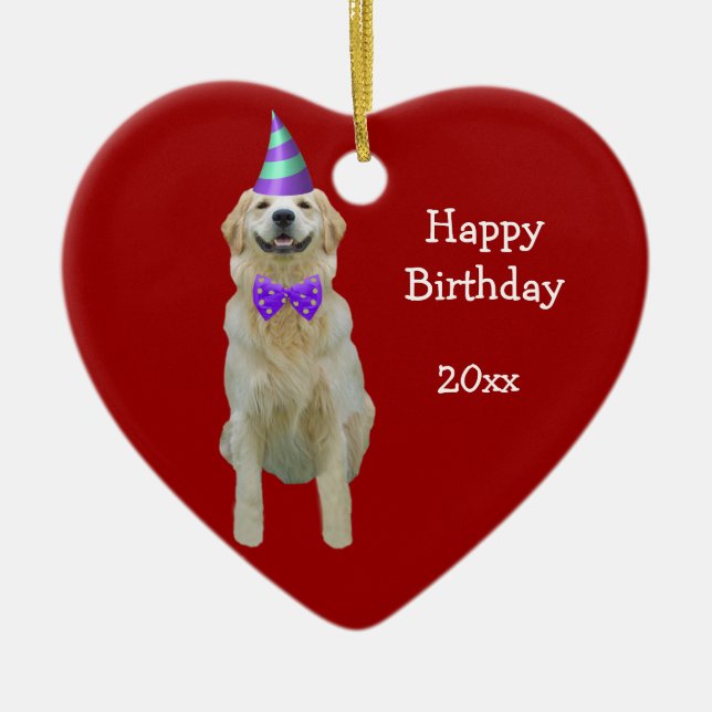 Birthday Golden Retriever Keepsake Ornament (Front)