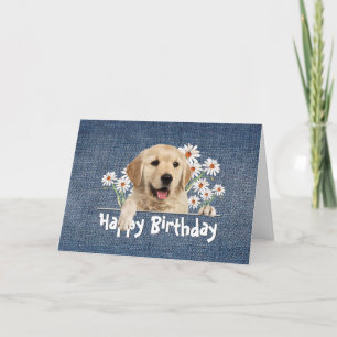 Birthday Golden Retriever on Blue Denim Card