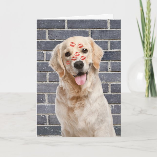 Birthday Golden Retriever on brick Card (Front)