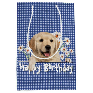 Birthday Golden Retriever On Gingham Medium Gift Bag