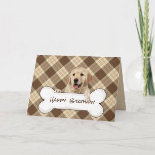 Birthday golden retriever on plaid card