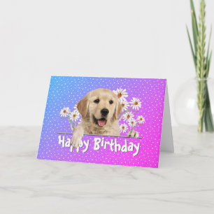 Birthday Golden Retriever on Polka Dots  Card