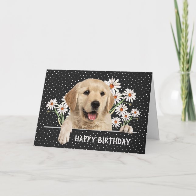 Birthday Golden Retriever on Polka Dots  Card (Front)